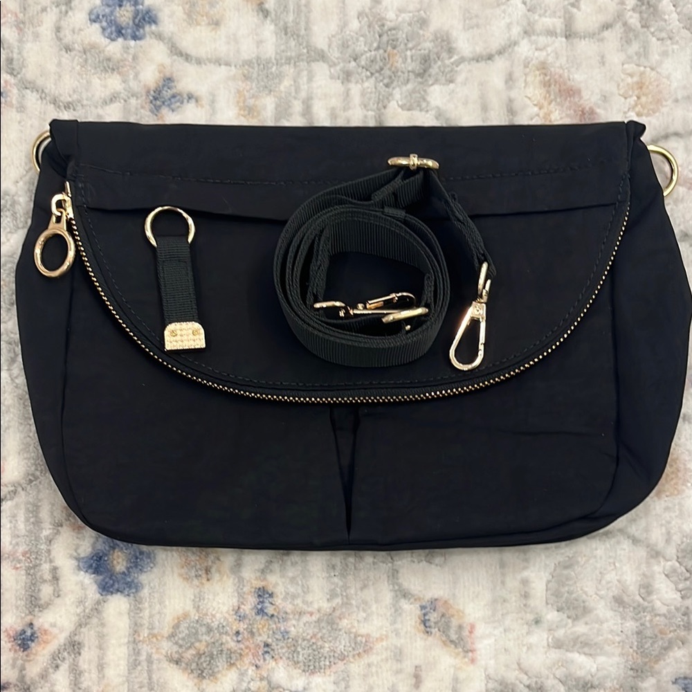 Ilyswee Elegant Black Satin like Crossbody Bag with gold tone hardware. New!